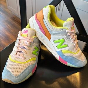 New Balance White and Neon Sneakers